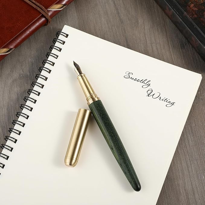 cobee Wooden Fountain Pens - Handcrafted Vintage Luxury Pen, 0.5mm Fine Point, Smooth Writing for Journaling & Calligraphy, Green