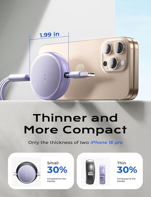 LISEN 3 in 1 Retractable Car & iPhone Charger Cord, Type C/L/Micro USB for iPhone/Samsung/PS/Kindle, Purple