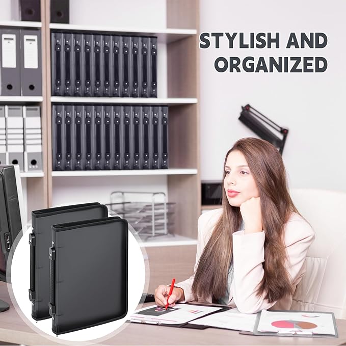 Teling 8 Pcs Plastic Zipper Binders with 3 Ring Zipper Binder, Refillable File Organizer Planner for Projects, Assignments, Memos, School Work (1 Inch,Black)