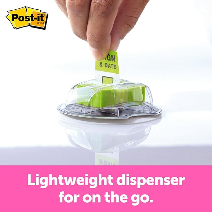 Post-it Sign and Date Flags, 200/Desk Grip Dispenser, 1 Dispenser/Pack, 1 in Wide, Bright Green (680-HVSD)