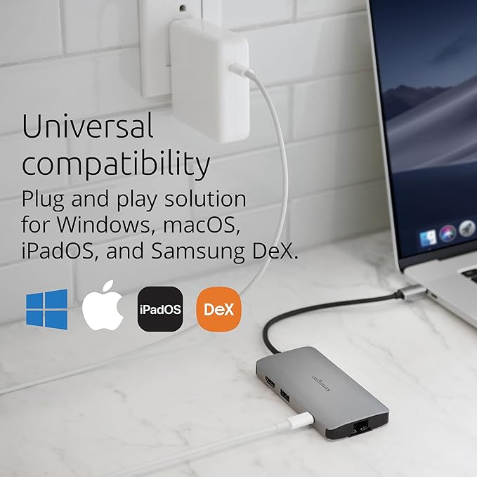 Kensington UH1400P 8-in-1 USB-C Hub with 85W Pass Through Charging Power Delivery, 4K 60Hz HDMI, Ethernet, MicroSD Card, 3 USB-A 3.2 for M1 /M2 Macbook Pro Air, HP, Lenovo, iPad Pro, Silver (K33820WW)