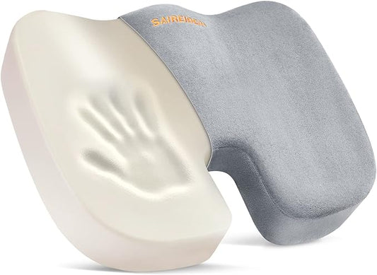 SAIREIDER Seat Cushions for Office Chairs, Memory Foam Coccyx Cushion Pads for Tailbone Pain, Sciatica Relief Pillow, Car Seat Cushion, Correct Sitting Posture (Grey)