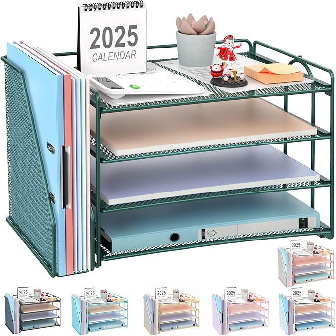 gianotter 4-Tier Paper Organizer With Magazine Holder, Desk Organizers and Accessories, Desk Accessories & Workspace Organizers, File Organizer for Office Supplies Storag (Green, 4-Tier)