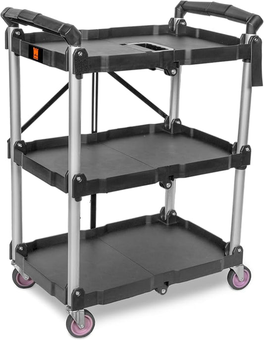 Wen Compact Foldable Service Utility Cart, Three Tier with 165-Pound Capacity (73065)