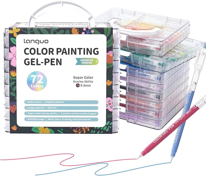 72 Colors Gel Pens for Coloring - Smooth Vibrant Colors 0.6mm Fine Point Gel Ink Pens Colored Set for Adults Artists Drawing Journaling Sketching Art Supplies