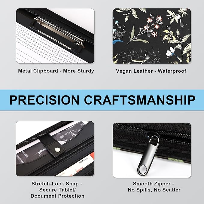 Eshow Portfolio Organizer - 3 Ring Binder with Zipper, Vegan Leather Business Padfolio Folder with Notepad Includes 5 Color Sheet Protectors for Documents Files for Men Women