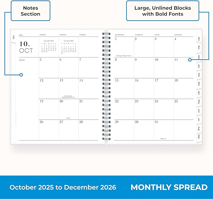 Blue Sky 15 Month 2026 Weekly and Monthly Planner Calendar, October 2025 - December 2026, 7" x 9", Flexible Cover, Durable Twin Wire Binding, Laminated Tabs, Includes Ruler & Sticky Notes, Parisa