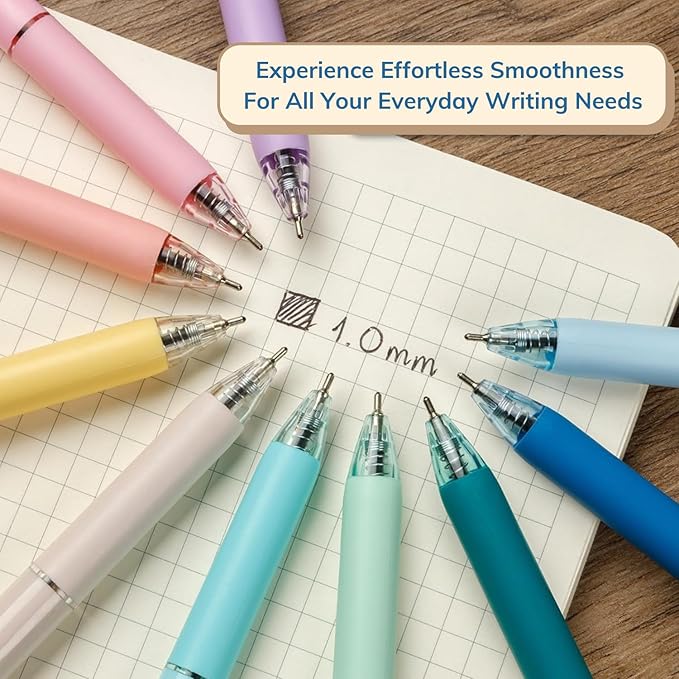 10-Count Black Ink Retractable Ballpoint Pens, Includes Xmas Greeting Card&Sticker, Medium Point 1.0mm, Pastel Color Barrels|Christmas Gifts for Coworkers, Teachers, Friends