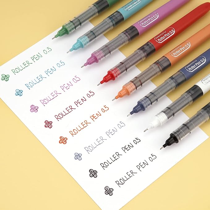 WRITECH Liquid Ink Rollerball, 0.5mm Extra Fine Point, Smooth Writing Quick Dry Roller Pens 8 Assorted Colors for Journaling, Drawing & Sketching (Vintage)