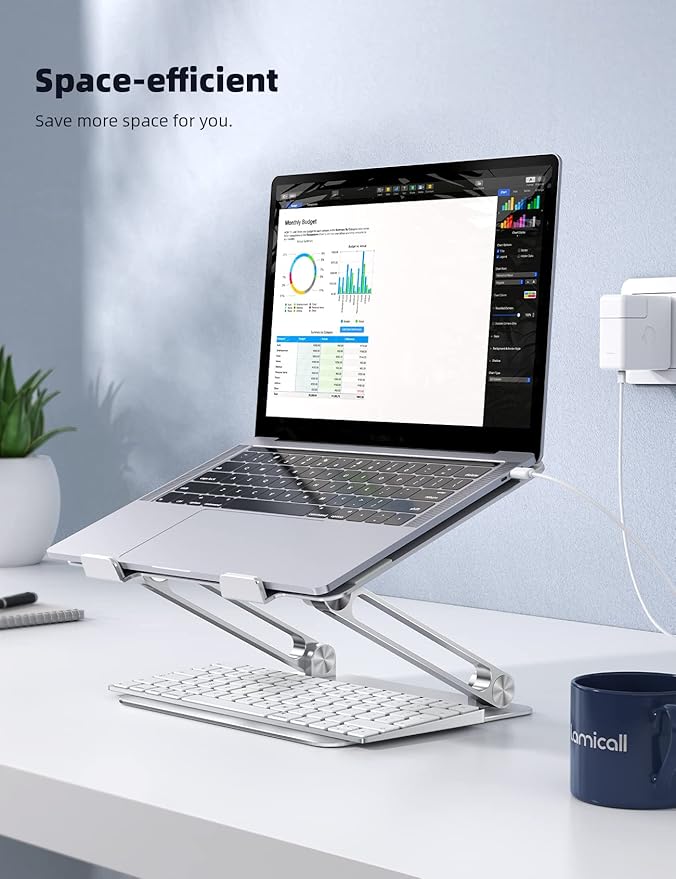 Lamicall Adjustable Laptop Stand, Portable Laptop Riser, Aluminum Laptop Stand for Desk Foldable, Ergonomic Computer Notebook Stand Holder for MacBook Air Pro, Dell XPS, HP (10-17.3'')- Silver