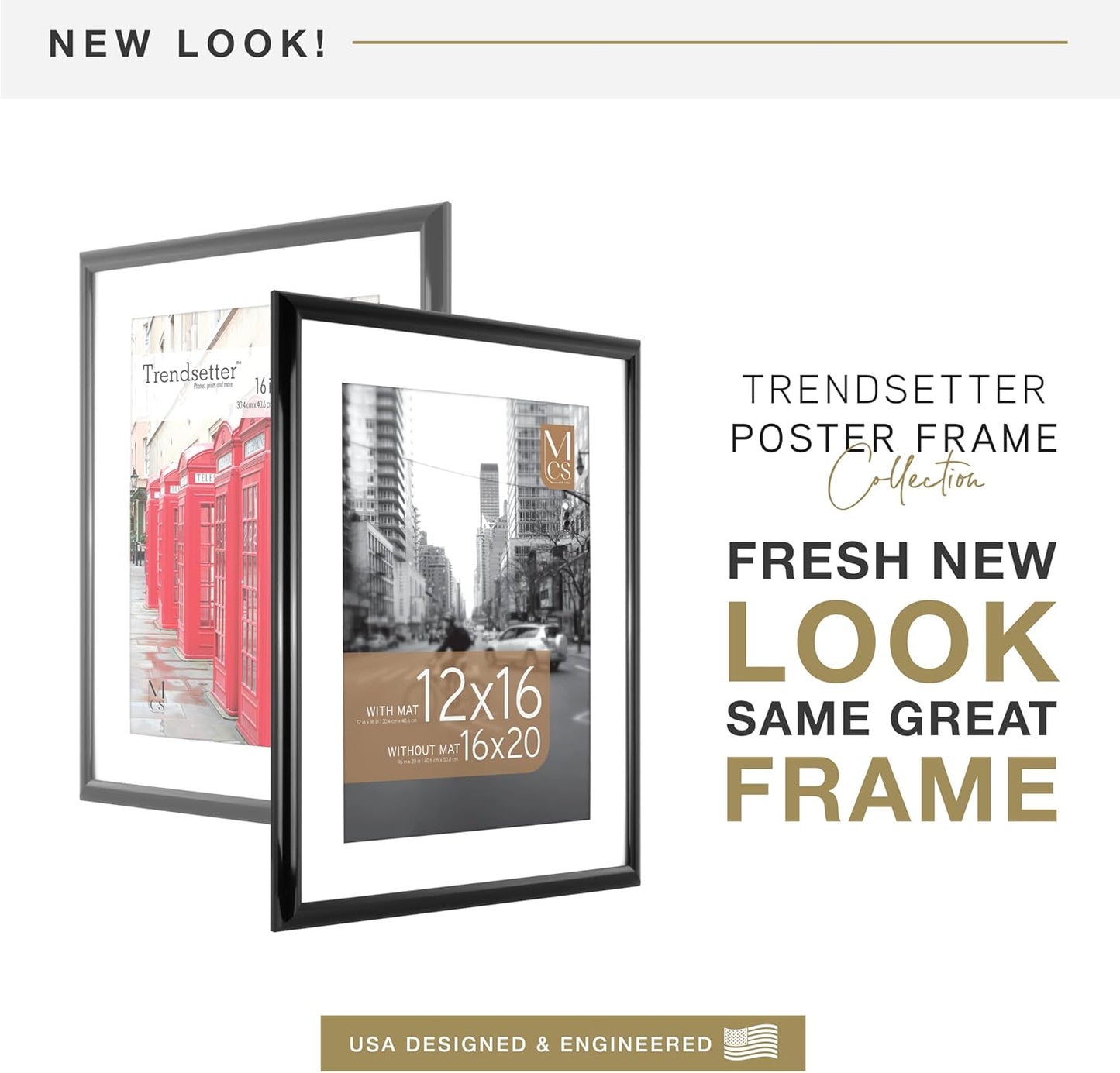 MCS Trendsetter 16x20 Matted Poster Frame with 12x16 Picture Display, Black Vertical & Horizontal Wall Hanging Large Picture Frame for Photos & Posters (1-Pack)