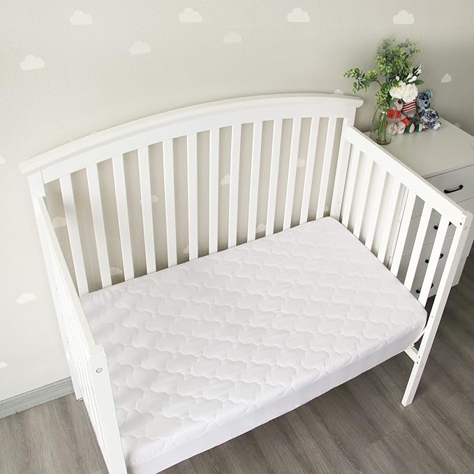 2 Pack Crib Mattress Protector Sheets, Fitted Waterproof Mattress Pad Cover, Noiseless & Machine Wash 100% Absorbent Crib/Toddler Mattress Protector Sheet Quilted, White & Gray, 52" x 28"