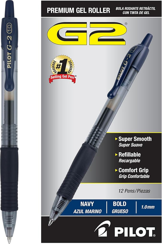 Pilot, G2 Premium Gel Roller Pens, Bold Point 1 mm, Pack of 12, Navy