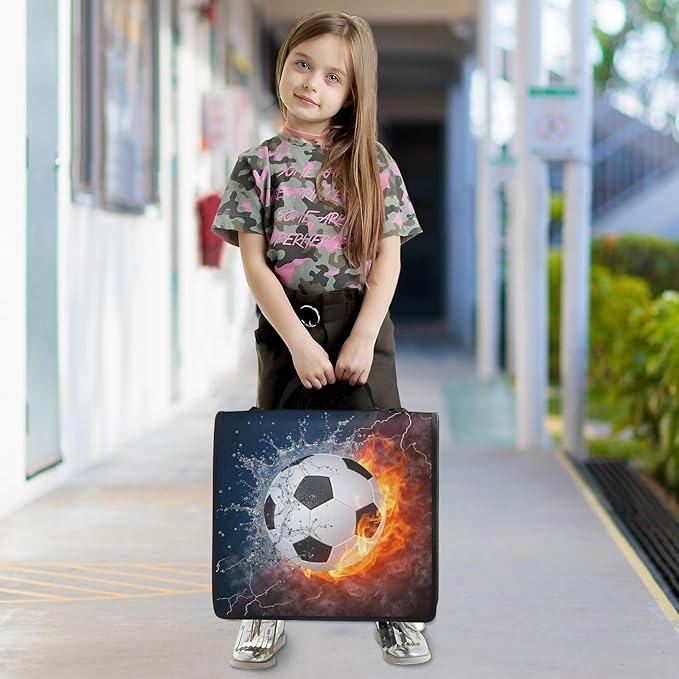 Water Fire Soccer Zipper Binder Bag 3 Ring Binder with Shoulder Strap Zip Up 500 Sheets Capacity Multi Pockets for School Office Supplies