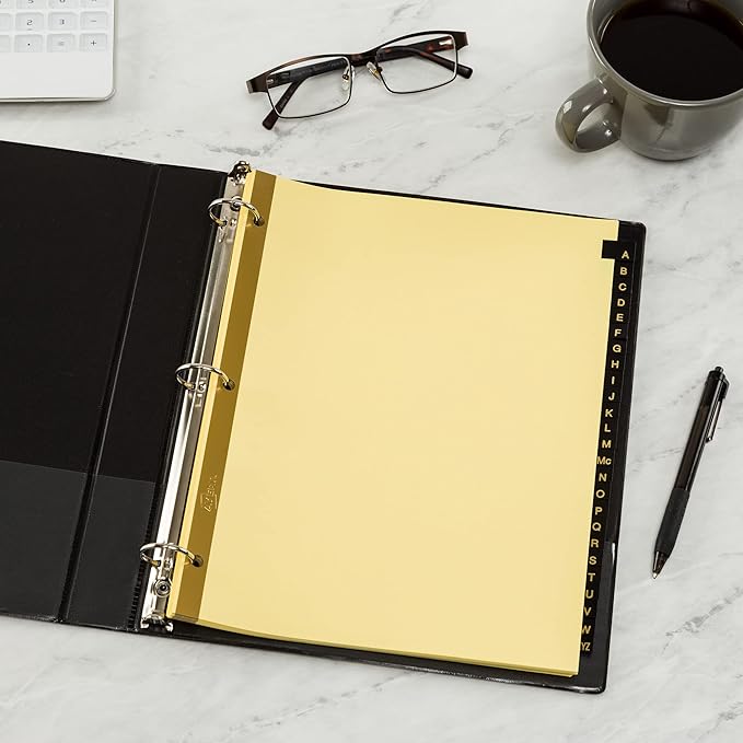 Avery A-Z Dividers for 3 Ring Binders, 25 Tabs per Set, Pre-Printed Black Leather Tabs, Great for Organizing Records, Reports, Finances, and Other Important Documents (3 Sets of 21350)