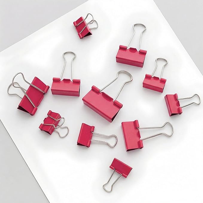 130 Pack Red Binder Clips Assorted Sizes, Large Medium Small Mini 4 Sizes Mix, Paper Clamps Metal Paper Clips Set for Office School Home Business Supplies