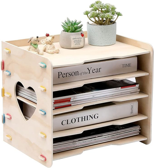 5 Tier Office Paper Organizer Cute Desk Organizer File Organizer Desktop for Office School Home Magazine Scrapbook Folders Letter Tray Paper Holder Desk Organizers Classroom Storage