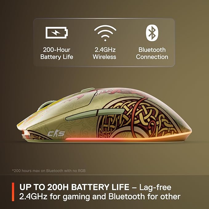 SteelSeries Wireless Gaming Mouse CS2 Dragon Lore Edition — Counter-Strike — 2.4GHz & Bluetooth — 18K DPI TrueMove Air Optical Sensor — Up to 200 HR Battery — 80M Click Durability