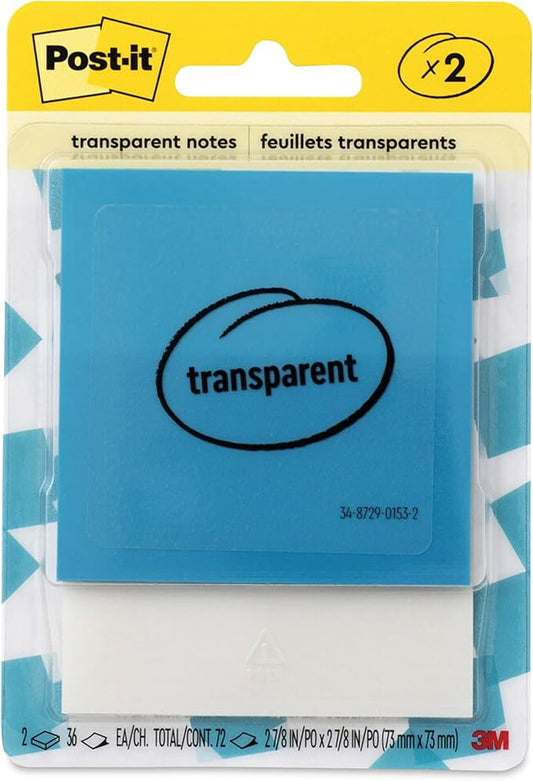 Post-It Transparent Notes - Pkg of 2, 2.8" x 2.8", Blue and White