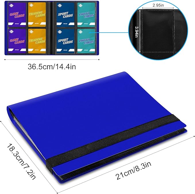 4 Pocket Card Binder for 160 Sleeves, Card Folder Ablum for Trading Cards Collection for Sports Cards, Baseball Cards, Game Cards, Mini TCG Binder Fit for MTG, Gift for Card Collector(Navy Blue)