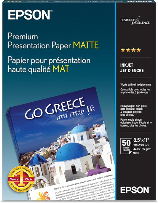 Epson Heavyweight 8.5x11 Matte Paper, 50 Sheets (S041257),