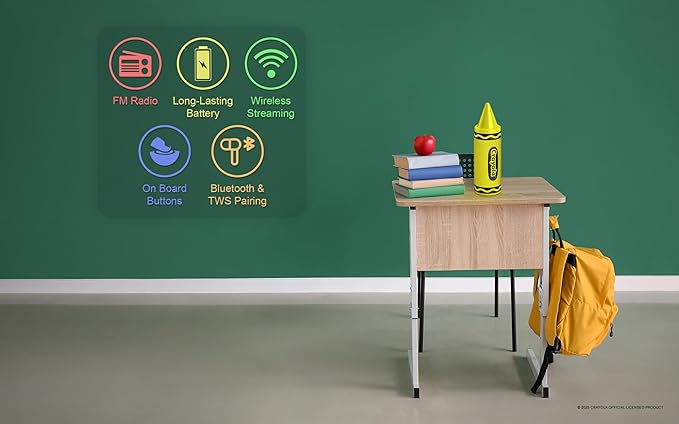 Crayola Kids Crayon Speakers Bluetooth Wireless, Portable Bluetooth Speakers 20W Peak Power HD Sound, Mini Bluetooth Speaker with TWS Pairing BT 5.3, FM Radio Home/Party/Outdoor/Travel