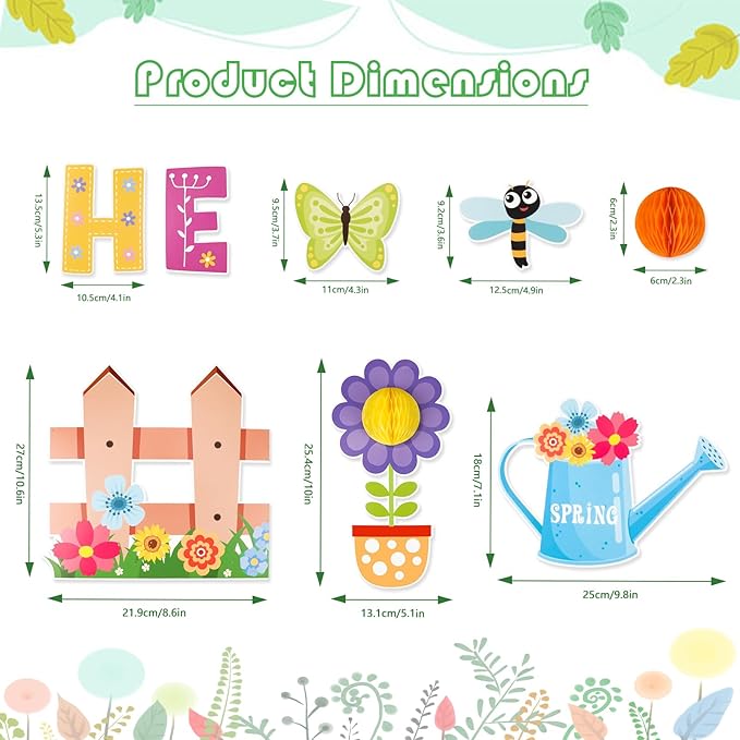 Konsait Spring Bulletin Board Decorations, 59Pcs Raindrop Flower Hello Spring Bulletin Board Decorations Set, Spring Cutouts for Classroom Office Home Wall Blackboard Door Decorations
