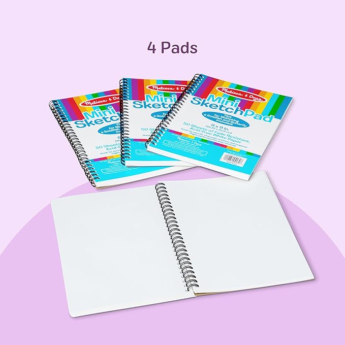 Melissa & Doug Mini-Sketch Pad, Spiral-Bound Drawing Paper, 4-Pack Bundle for Coloring, Writing or Painting (6 x 9 inches) 50 Sheets Each, Kids Drawing Pad & Art Supplies for Kids Ages 3+