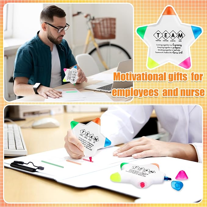 10 Pcs Star Highlighters Team Gifts Inspirational Marker Pens Motivational Fluorescent Thank You Gifts Valentines Employee Appreciation Bulk for Coworkers Office Staff