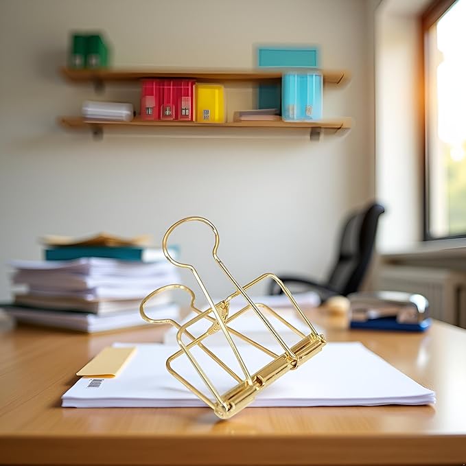 4Pcs Golden Hollow Out Long Tail Wire Binder Clips Paper Binder Clip Large 51mm Binder and Paper Clips Small in Size and Light in Weight,Clips, Clamps and Rings,Clips, Clamps and Rings