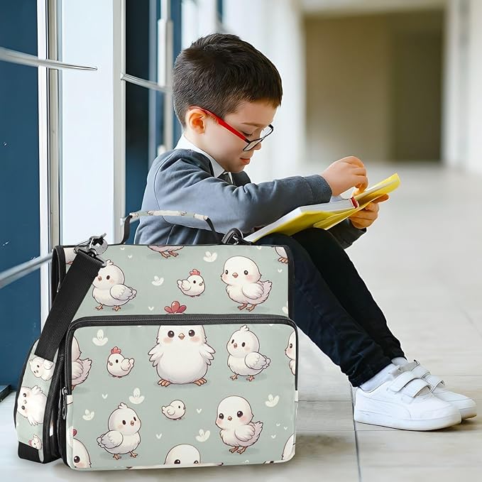 Cute Animal Chicken Farm Zipper Binder Bag 3 Ring Binder with Shoulder Strap Zip Up 500 Sheets Capacity Multi Pockets for School Office Supplies
