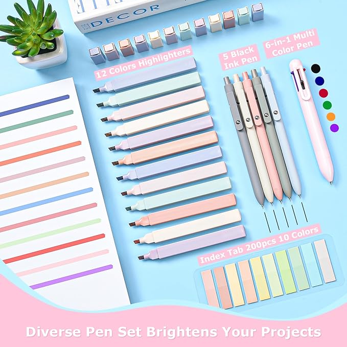 Asten 35 Pcs Aesthetic School Supplies, Clear Pencil Case with Pastel Pens and Highlighter, Mechanical Pencil 0.5 & 0.7 mm, 6-in-1 Multicolor Pen, Book Annotation Kit, College School Supplies for Girl