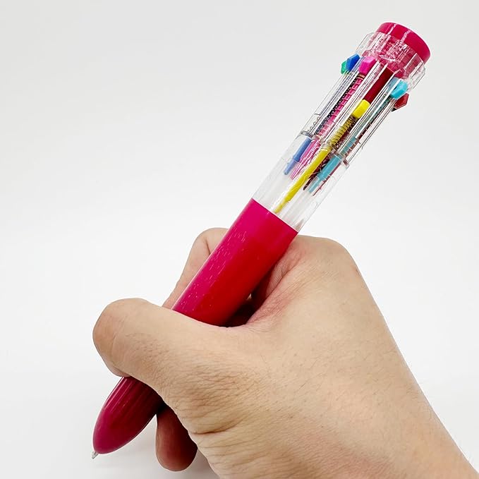 HeTaoCat Multicolor Pens 3 Pack 0.5mm 10-in-1 Retractable Ballpoint Pens - 10 Colors Transparent Barrel Ballpoint Pen for Office Supplies (Red)