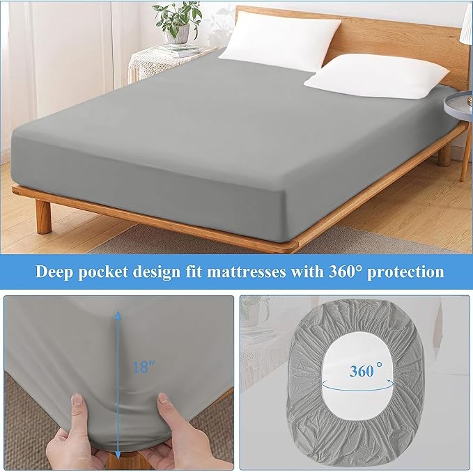 Twin XL Waterproof Mattress Protector for Dorms. Noiseless, Breathable, and Machine Washable Fitted Mattress Cover with Deep Pocket up to 5”-21”（Dark Grey）