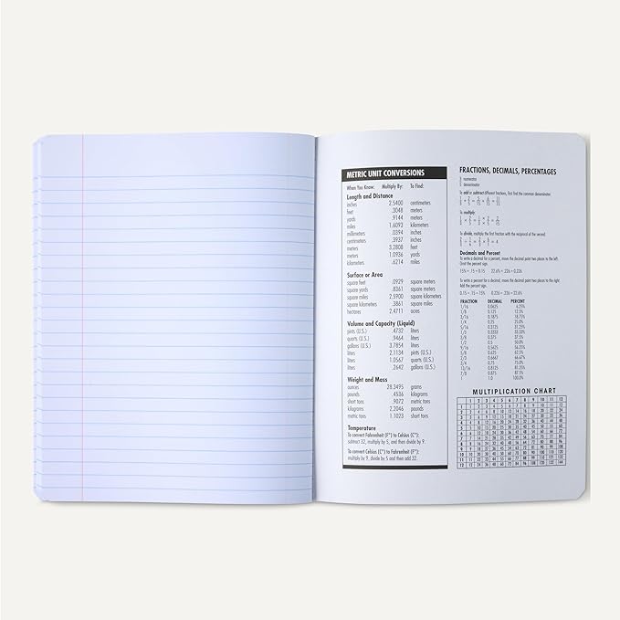 Amazon Basics Composition Notebook, Wide Ruled, 100 Sheets, 9.75" x 7.5", Assorted Marble Colors, 4-Pack