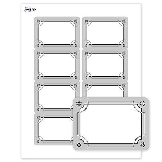 Avery Printable Christmas Adhesive Name Badges, Rectangle, 2-1/3" x 3-3/8", Pre-Printed Metallic Silver Border with Black Snowflakes Design, Matte White, Laser & Inkjet Compatible, 80 Total