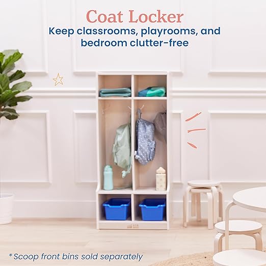 ECR4Kids 2-Section Coat Locker with Bench and Cubby Storage, Classroom Furniture, White Wash