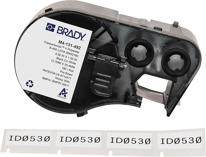 Brady Authentic (M4-131-492) FreezerBondz™ Ultra-Thin Cryogenic Polyester Labels 0.5" H x 1" W Black on White, 180 Labels. for use with The BMP41, BMP51, and M511 Label Printers