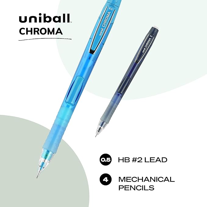 Uniball Chroma Mechanical Pencils 4 Pack, 0.7mm - Assorted Colored Barrels - Variety Pack of Uniball Mechanical Pencils