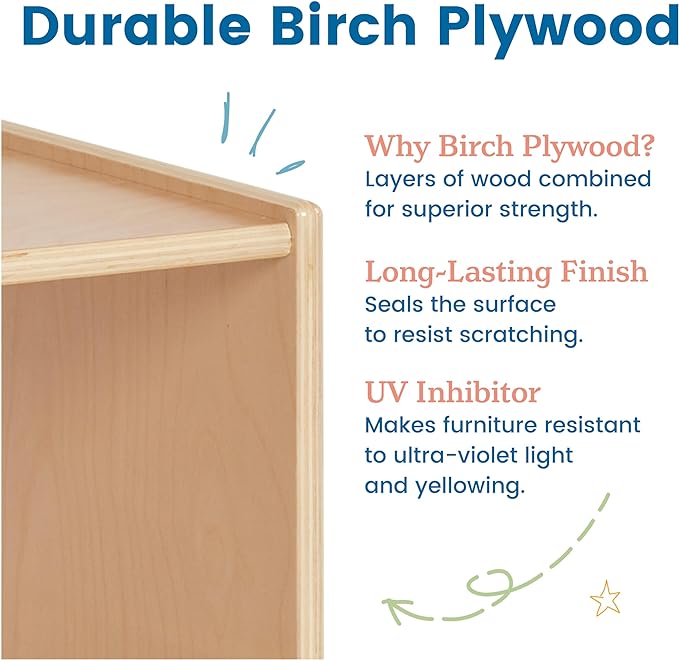 ECR4Kids Streamline 3-Shelf Storage Cabinet, 36in, Kid's Bookshelf, Natural