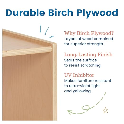 ECR4Kids 5-Compartment Mobile Storage Cabinet, Toddler, Classroom Furniture, Natural
