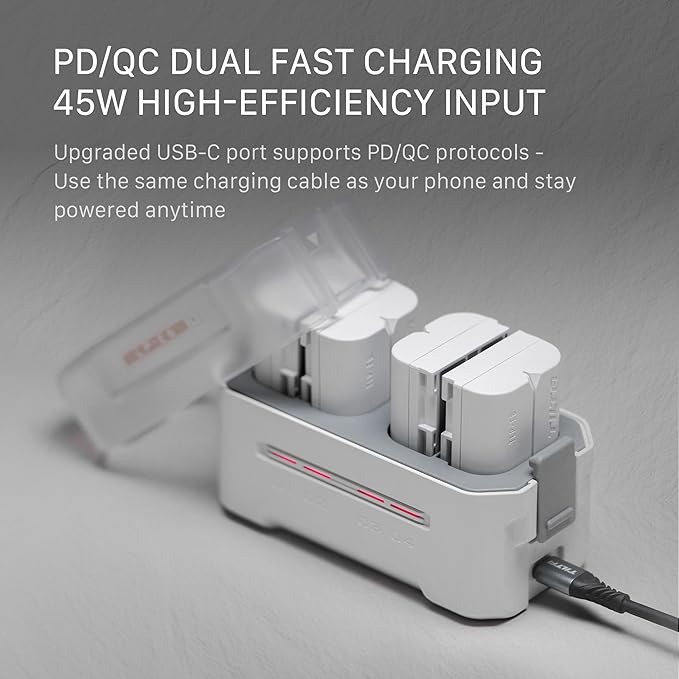 Tilta NP-FZ100 Charging Station Battery Kit, 4-Slot 45W PD USB-C Fast Charger | Compatible with Sony NP-FZ100 Batteries | High Capacity Portable Charging Hub, 4 Batteries - Off White