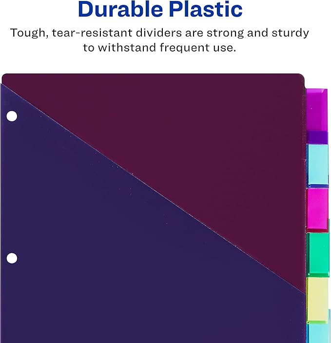 Avery Big Tab Insertable Plastic 2 Pocket Dividers for 3 Ring Binders, 8 Tab Set, Bright Two-Tone Multicolor, Works with Sheet Protectors, 1 Set (11989), Pack of 24