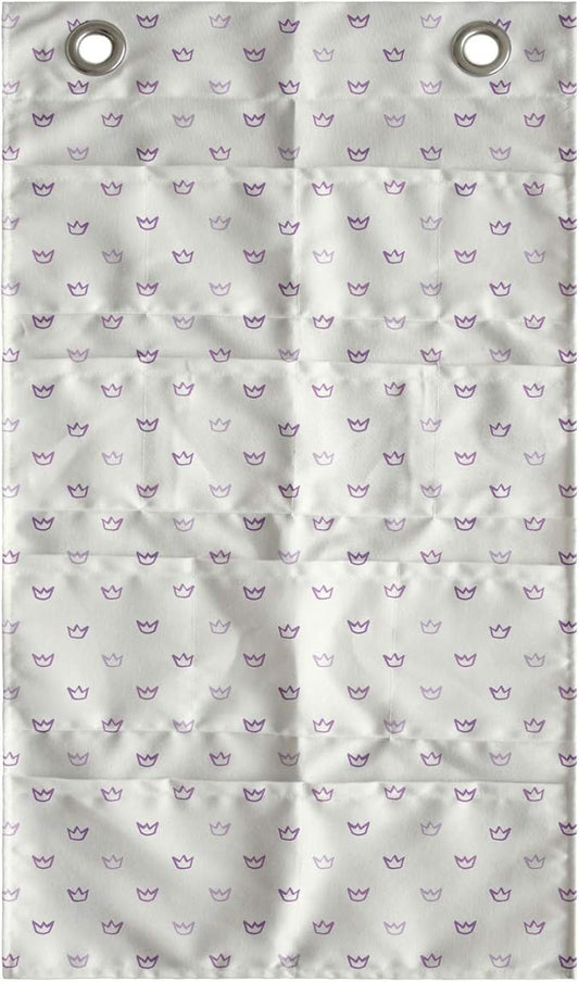 Ambesonne Crown Hanging Pocket Organizer, Mini Cartoon Style Pencil Drawn Inspired Shapes Childish Cartoon Details, Printed Polyester Storage Bag with Pockets, 21" x 31", Purple Off White Mauve