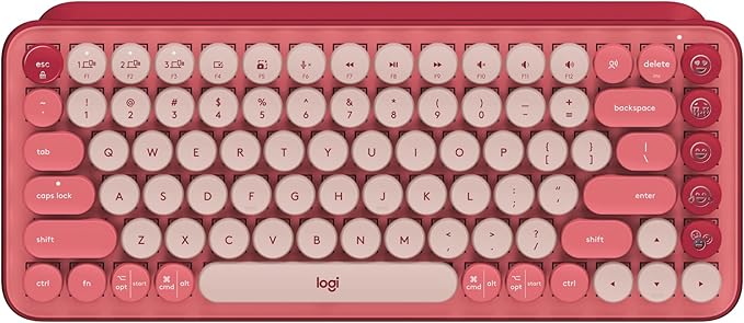 Logitech POP Keys Mechanical Wireless Keyboard with Customizable Emoji Keys, Durable Compact Design, Bluetooth or USB Connectivity, Multi-Device, OS Compatible - Heartbreaker Rose