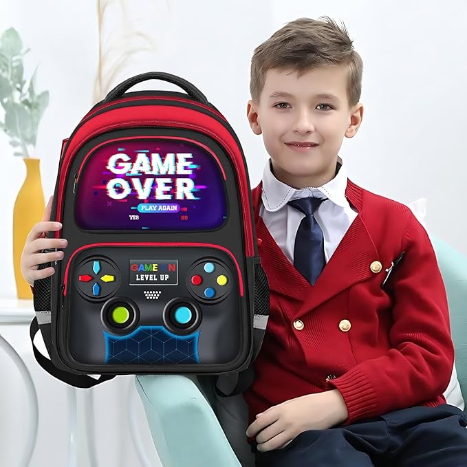School Backpack for Boys - Gamer Boys Backpack for Kids Children Teens Elementary Middle School - 17″ Video Game Bookbag Travel Back Pack for Age 6-18