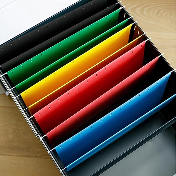 6 Pack Black Hanging File Folders,Letter Size Hanging Colored File Folders-,11 Point Paper Stock,1/5-Cut Adjustable Tabs,Bulk for Filing Cabinet