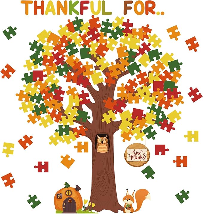 Pajean Thanksgiving Classroom Bulletin Board Decorations Bulletin Board Tree Fall Tree Set Classroom Decorations Puzzle Cutouts for Autumn Harvest Thanksgiving Party Decorations