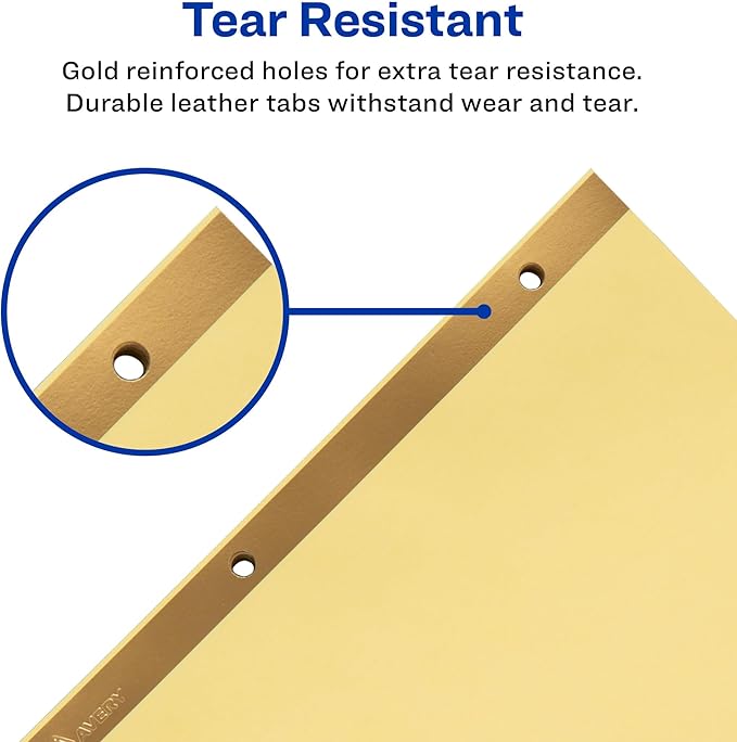 Avery Gold Reinforced Leather Tab Dividers, 31-Tab, 1-31, Letter Size, Black, 31 per Set (11352)