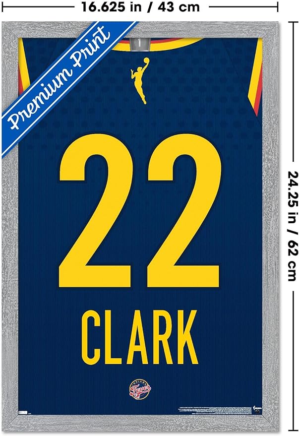 WNBA Indiana Fever - Caitlin Clark Jersey Wall Poster, 22.4L" x 14.7W", Gray Framed Version